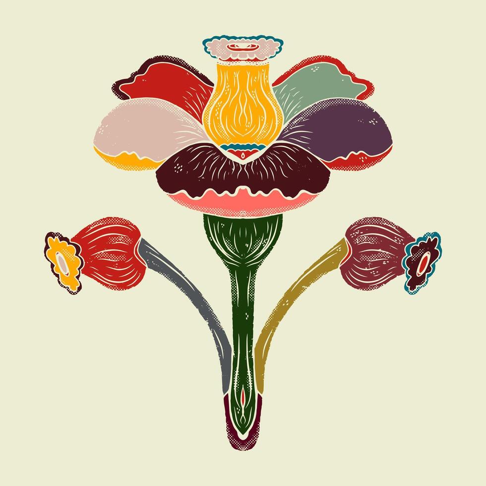 an illustration of a flower with a stem and leaves vector