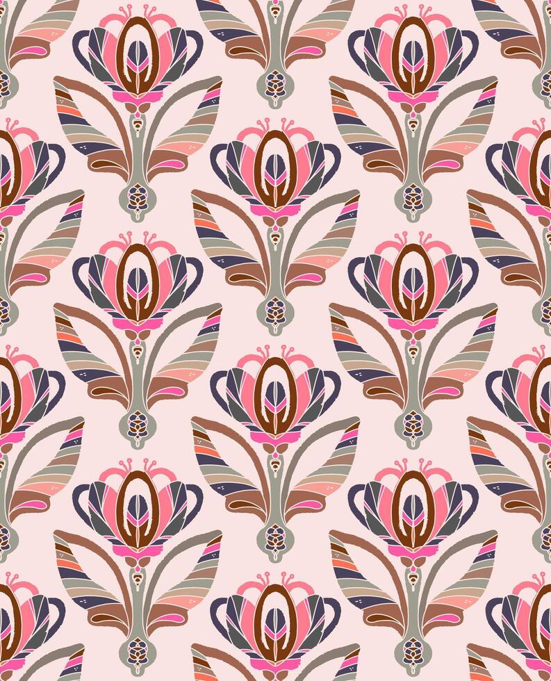 a pink and blue floral pattern on a white background vector