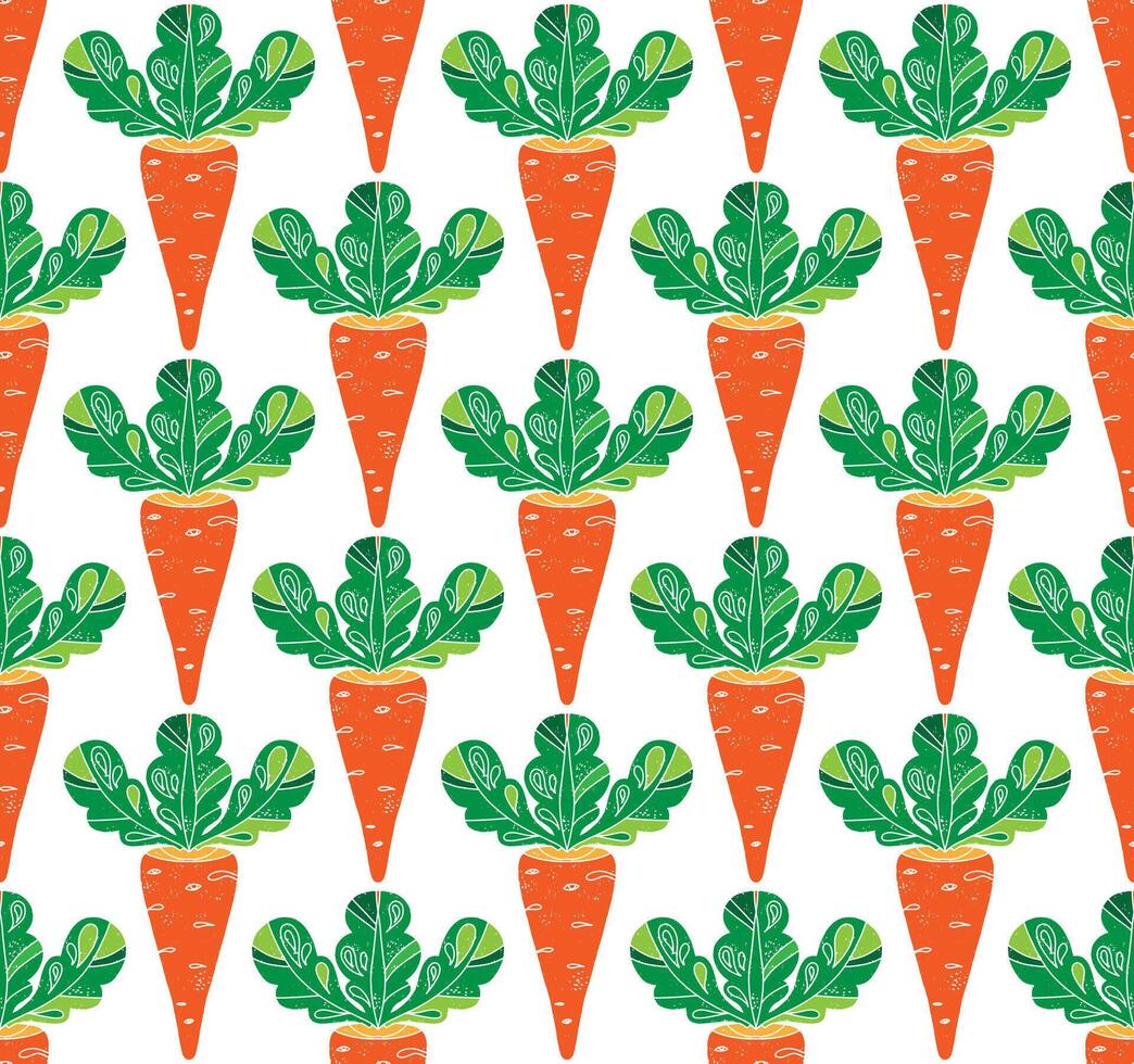 carrot seamless pattern with carrots and leaves vector