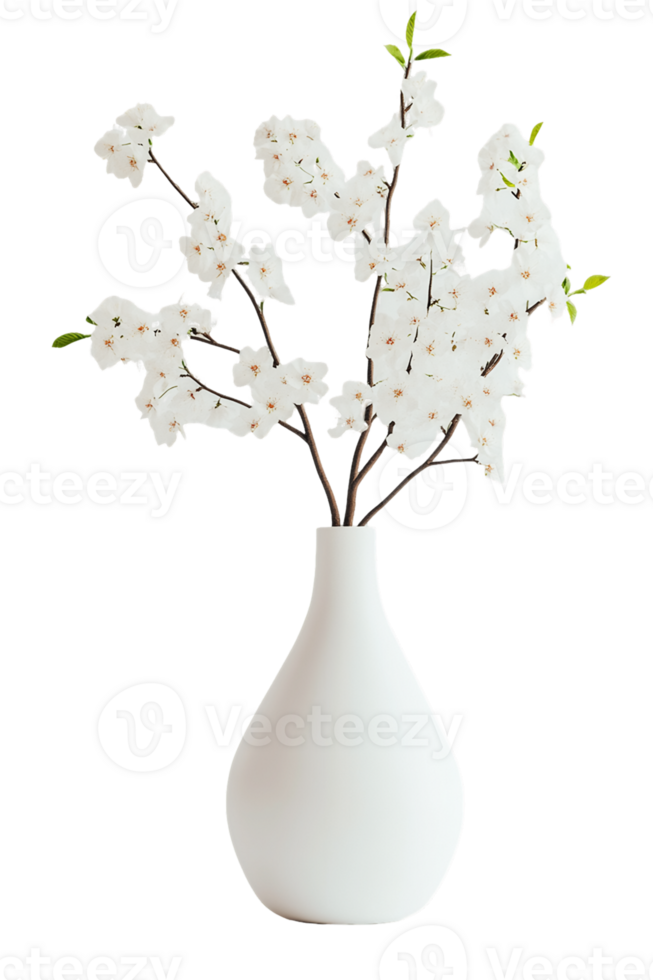 White Vase With Delicate White Blossoms On Transparent Background png