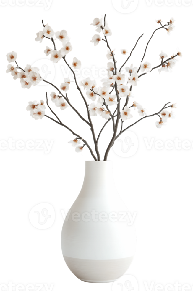 White Vase With Delicate Cherry Blossoms png