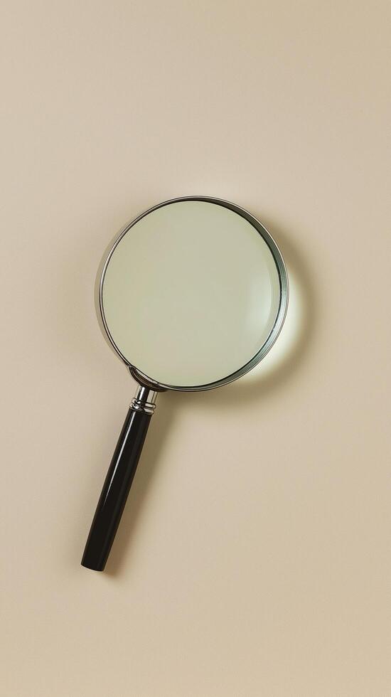 magnifying glass on beige background, showcasing its simple and minimal design. Perfect for enhancing details and clarity photo