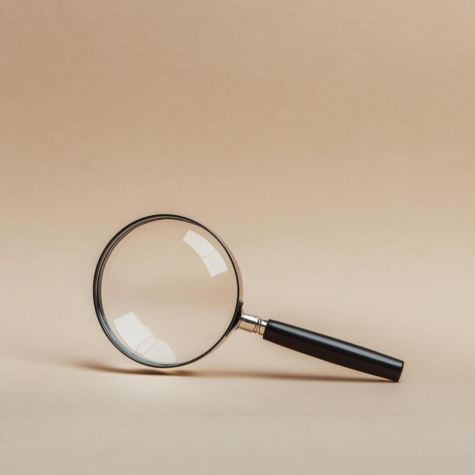 magnifying glass on beige background, showcasing minimalistic design and clarity photo