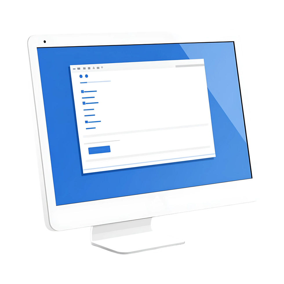 A desktop computer with a blue screen on it png