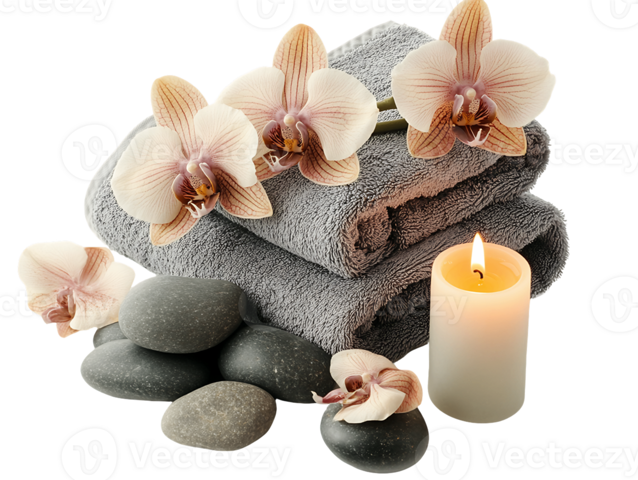 Serene Spa Arrangement With Orchid Candle And Stones png