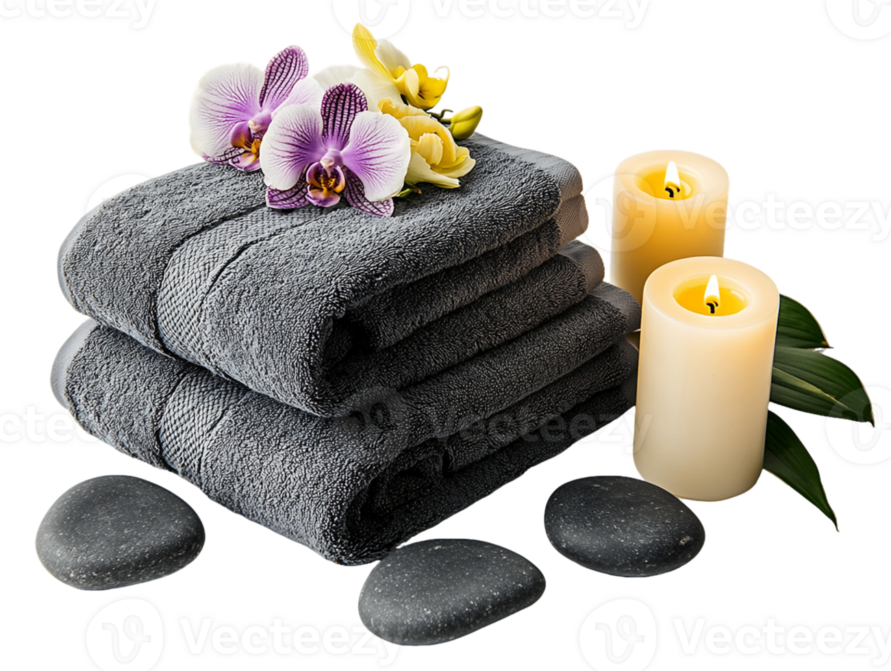 Spa Relaxation With Dark Gray Towels Orchid And Candles png