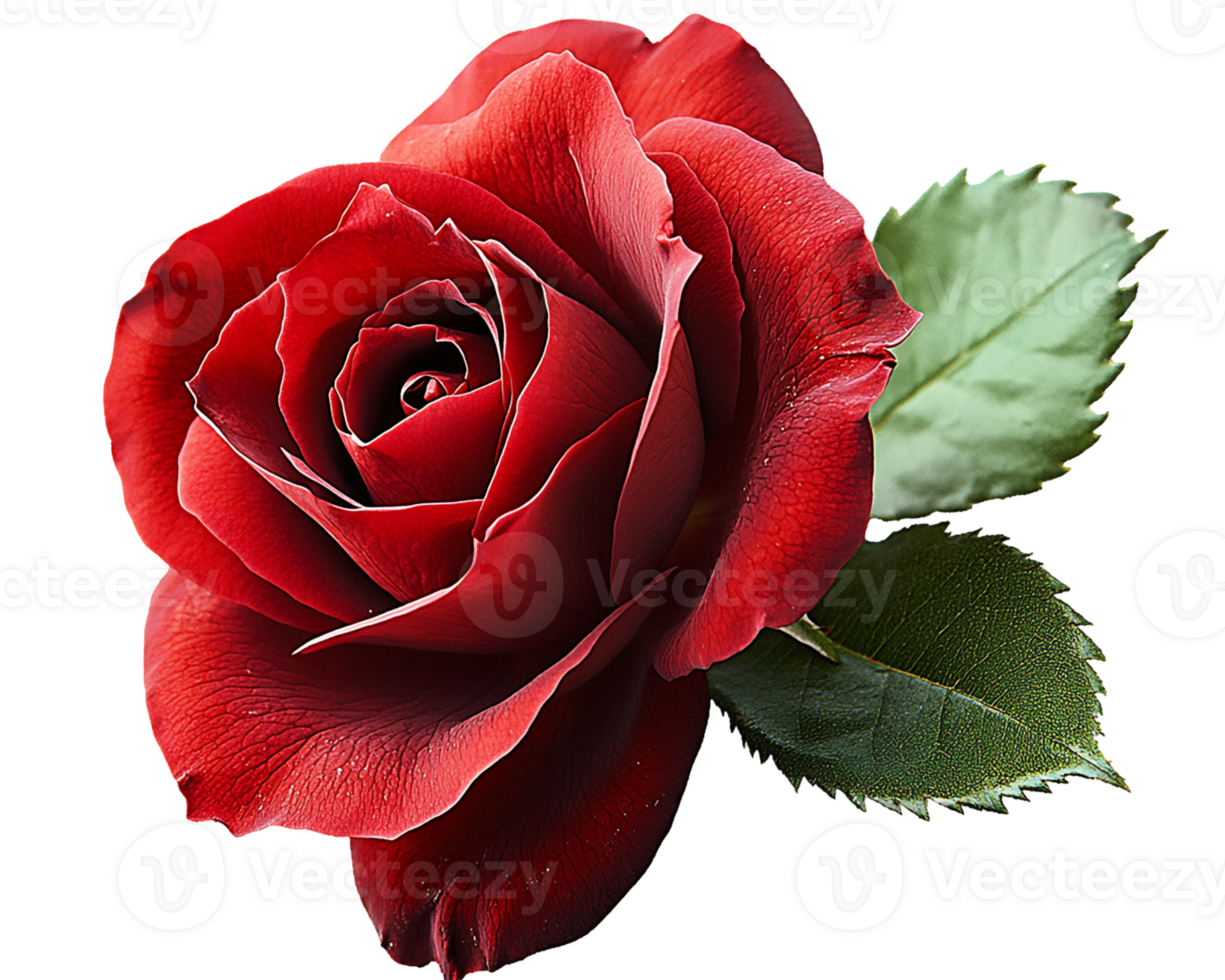 Vibrant Red Rose With Green Leaves On Transparent Background png