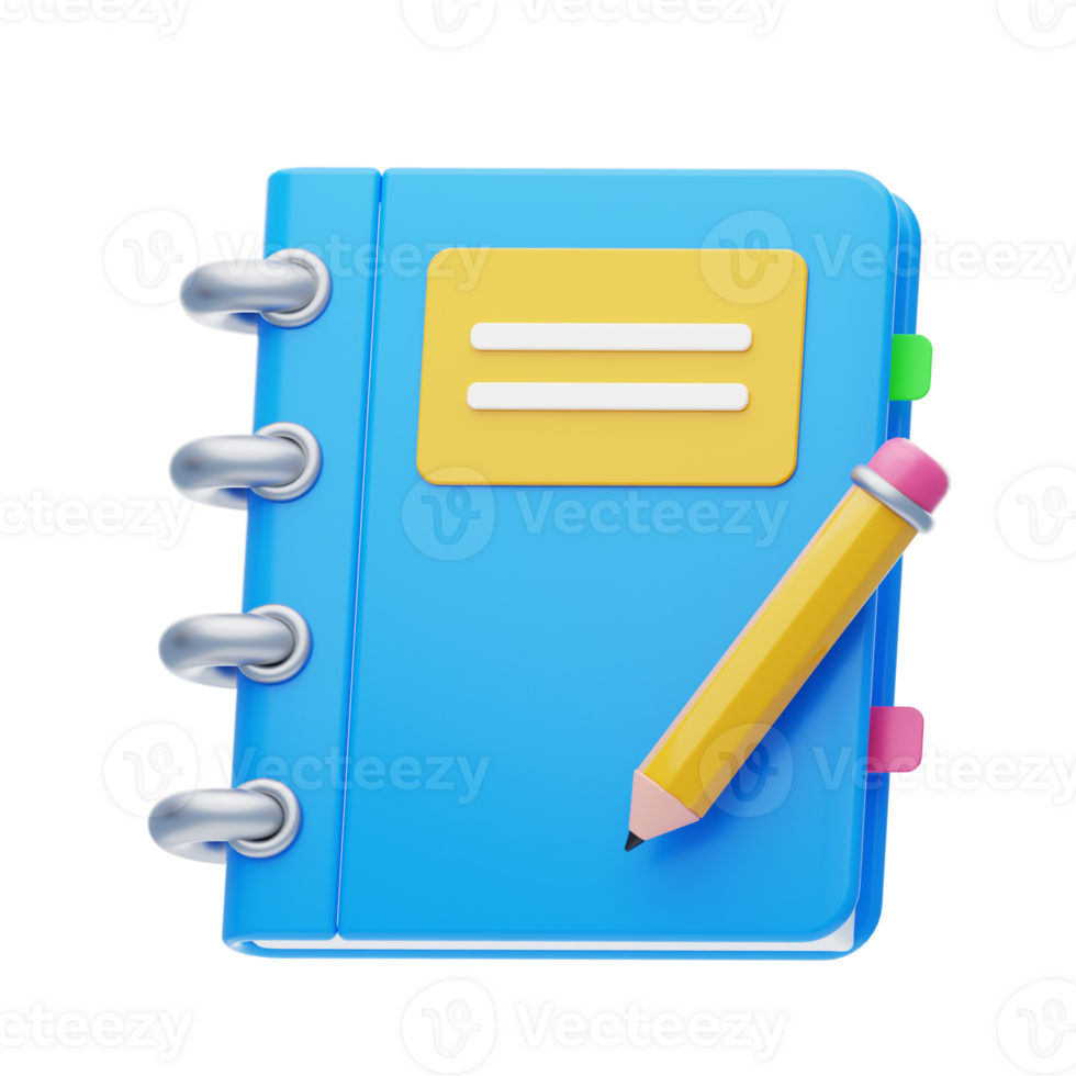 Notebook 3D Icon. 3D Book with Pen png