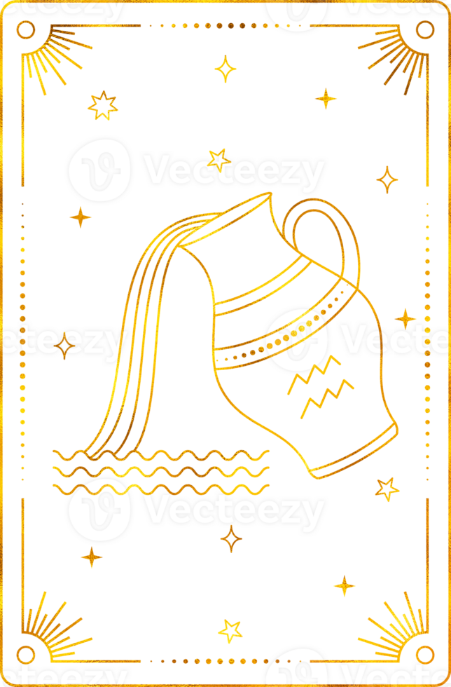 Tarot card with aquarius zodiac style. Simple line art style. png