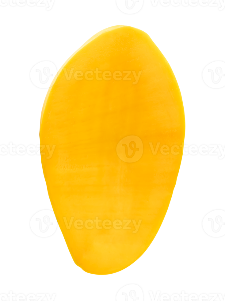 Single ripe yellow mango half isolated with clipping path in file format png
