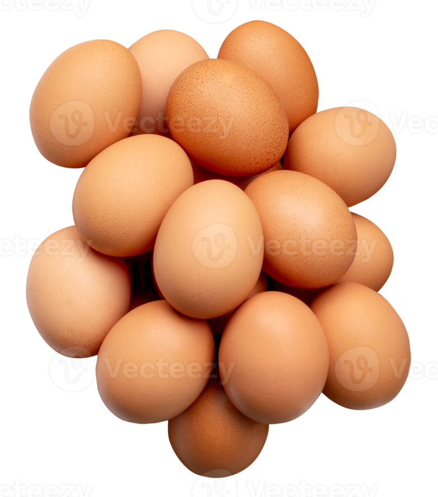 A large group of chicken eggs or hen eggs in stack isolated with clipping path in file format png