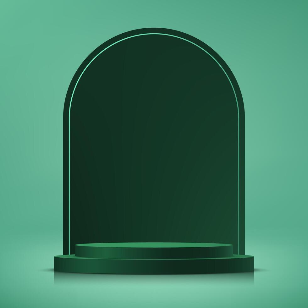 Green background 3d with dark green podium space for selling products, backdrop, wallpaper, background, text. 3D abstract studio room with pedestal podium. illustration. vector