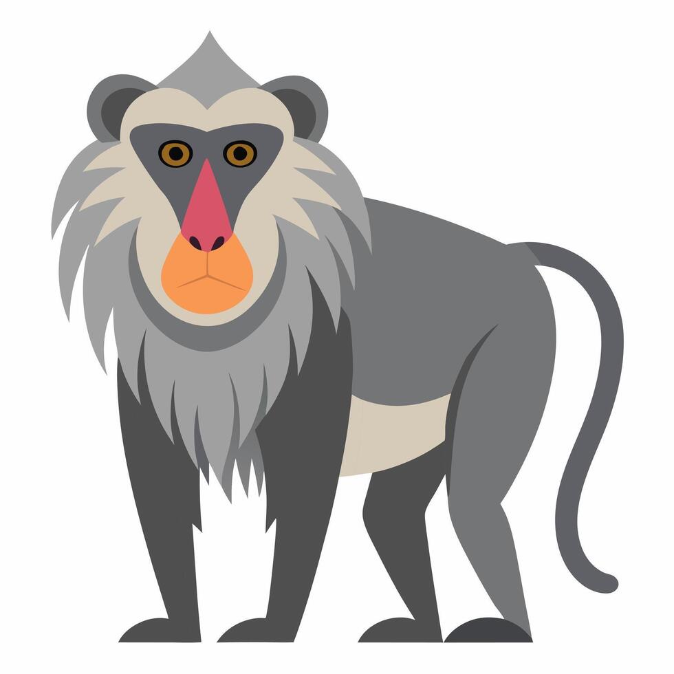 Cartoon cute mandrill monkey is sitting .Suitable for children's books, sticker, mascot. Colorful illustration animal on white background vector