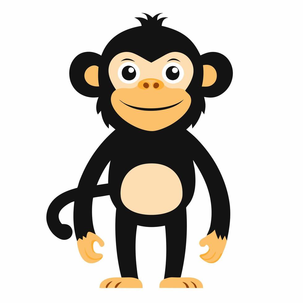 Cute cartoon chimpanzee monkey is standing .Suitable for children's books, sticker, mascot, logo.Front view. illustration animal on white background vector