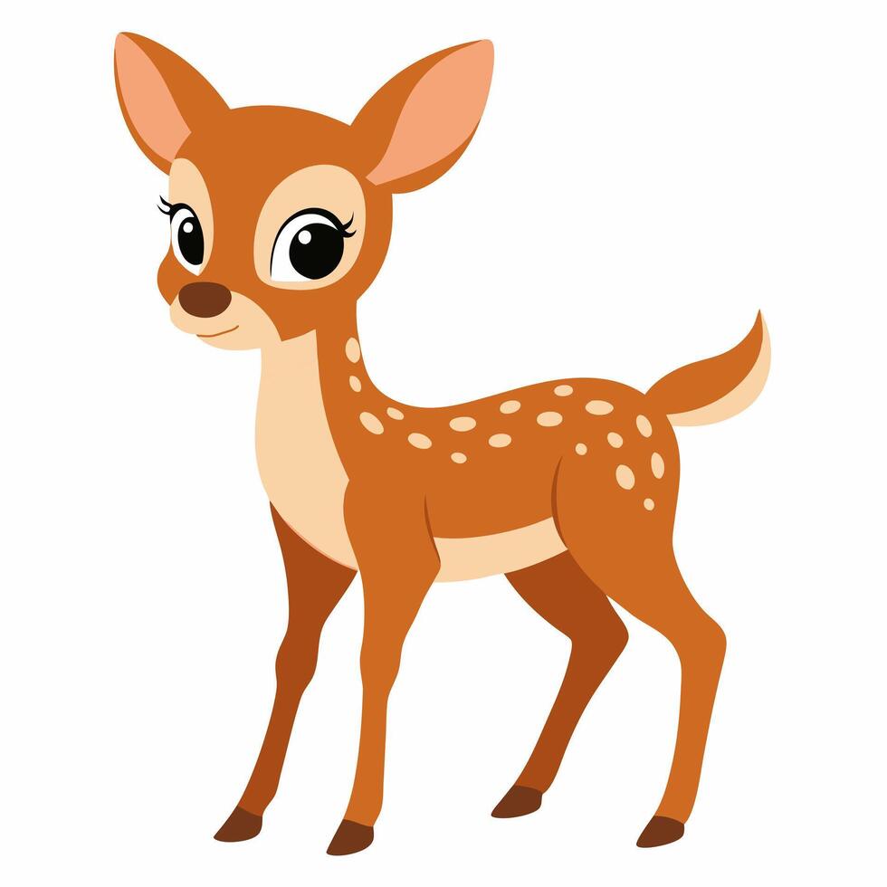 Cartoon bambi fawn. Cute animal baby deer. Side view. illustration on white background vector