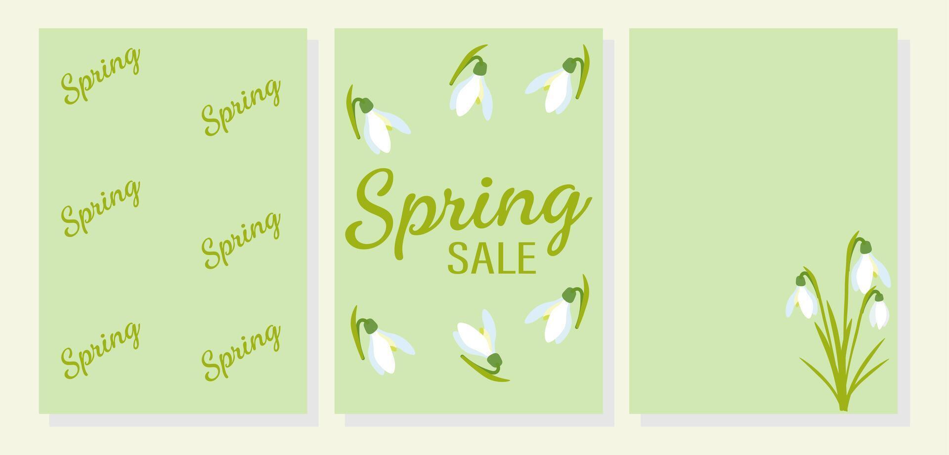 Snowdrops template set. Delicate white flowers with a minimalist, nature-inspired aesthetic. Ideal for organic products,invitations, and seasonal promotions vector