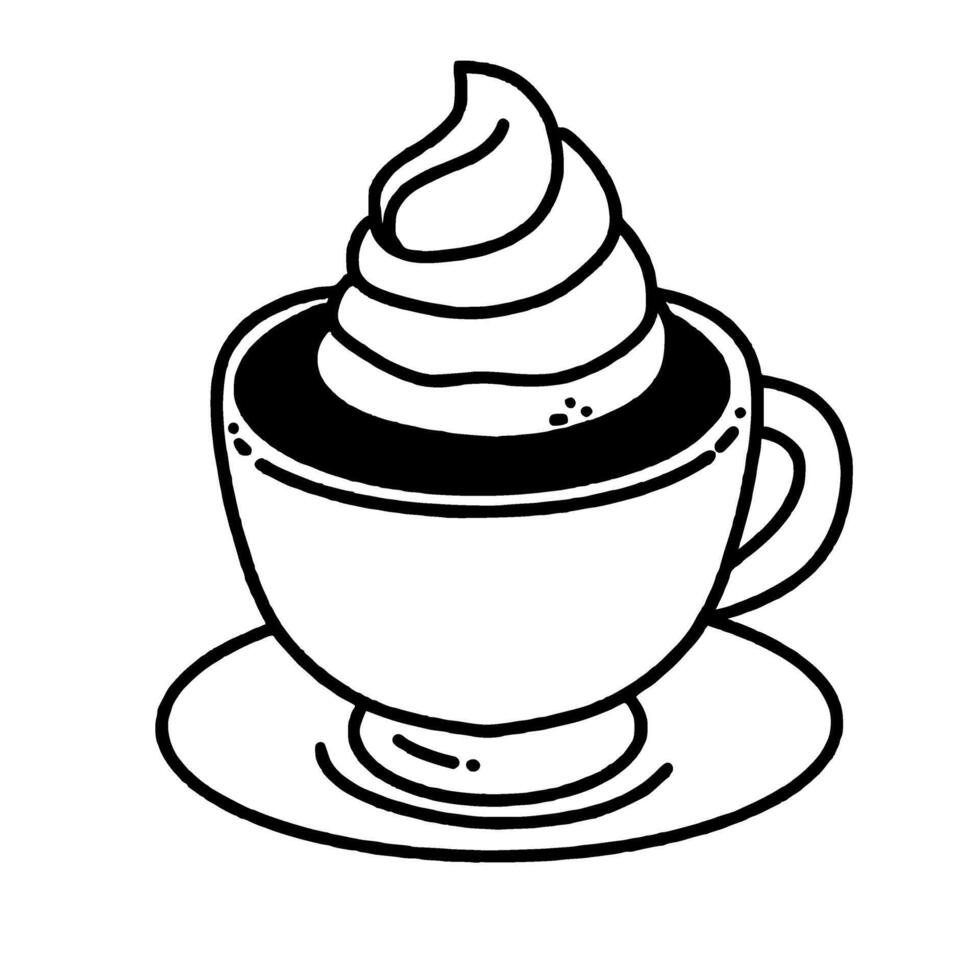 Hot chocolate with whipped cream Hand drawn line art Paris Illustration vector