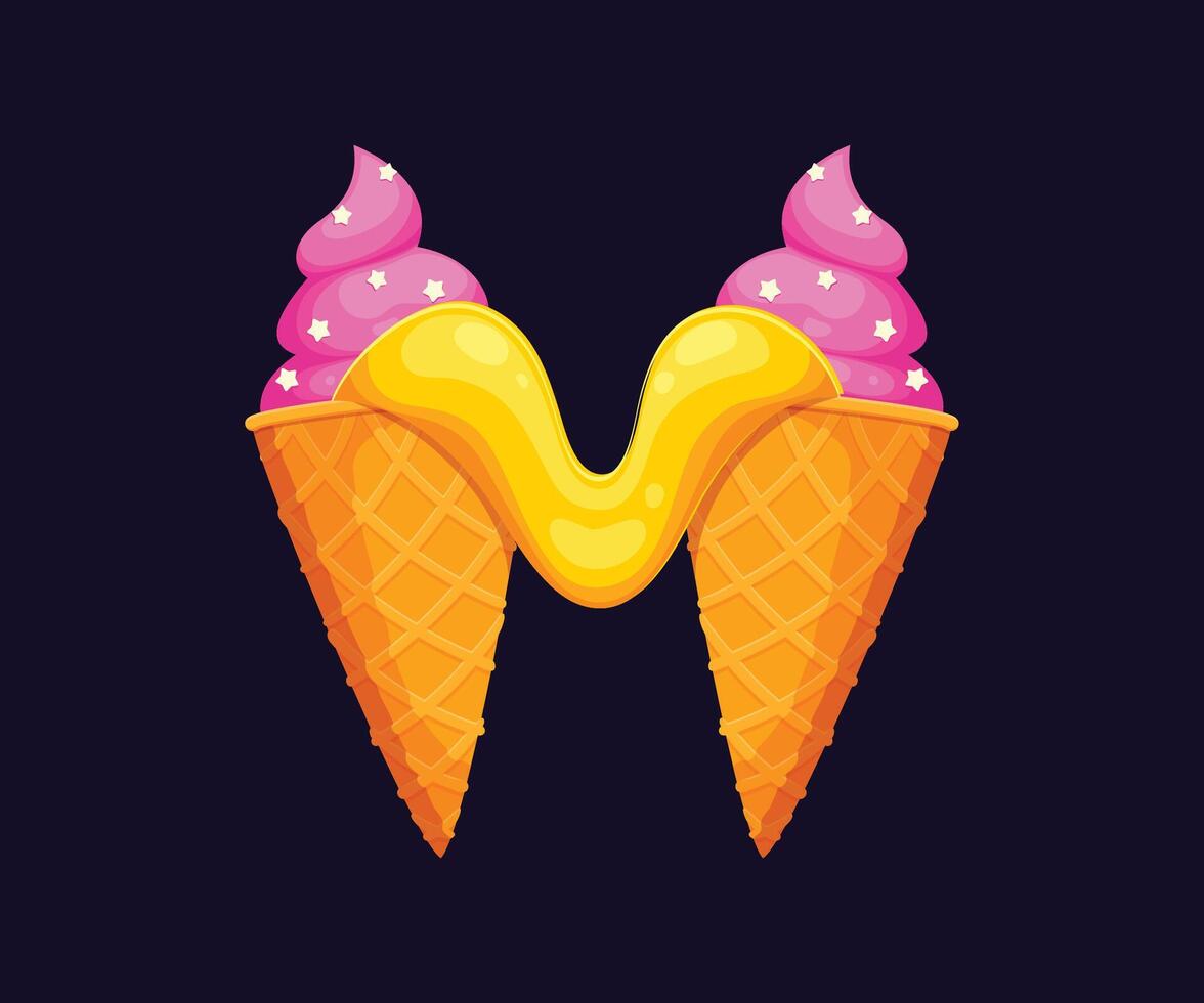 Fast food ice cream cartoon alphabet font letter M vector