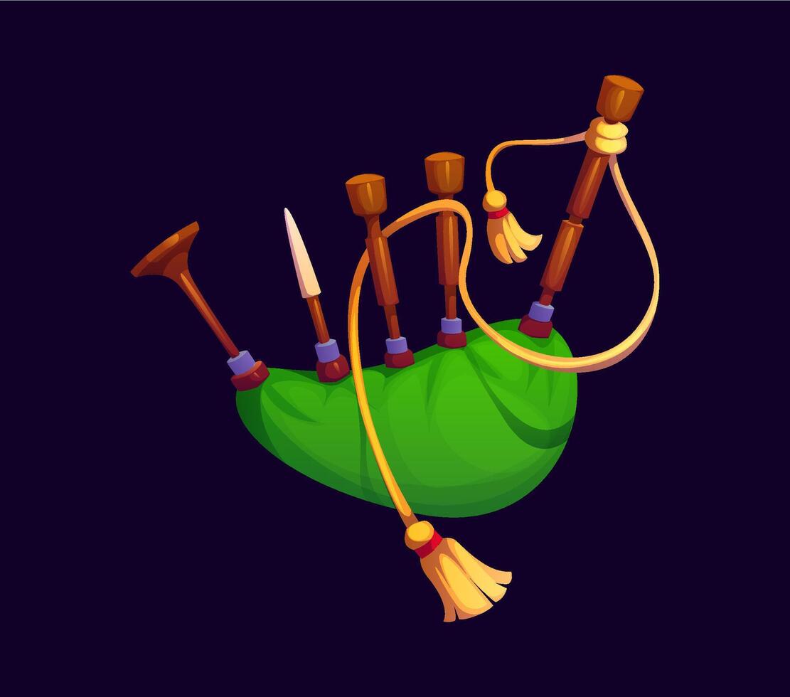St Patrick Irish holiday, cartoon green bagpipes vector