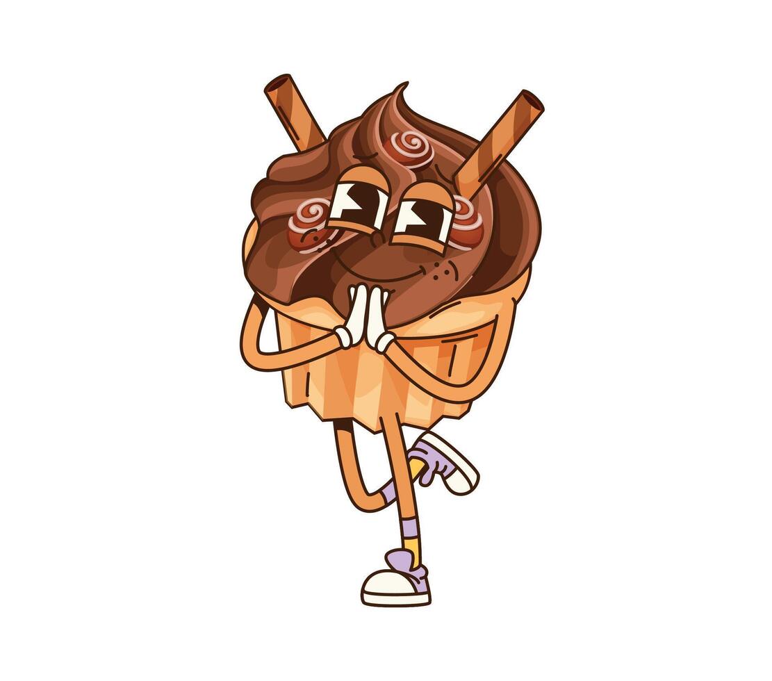 Funny groovy cake dessert with chocolate frosting vector