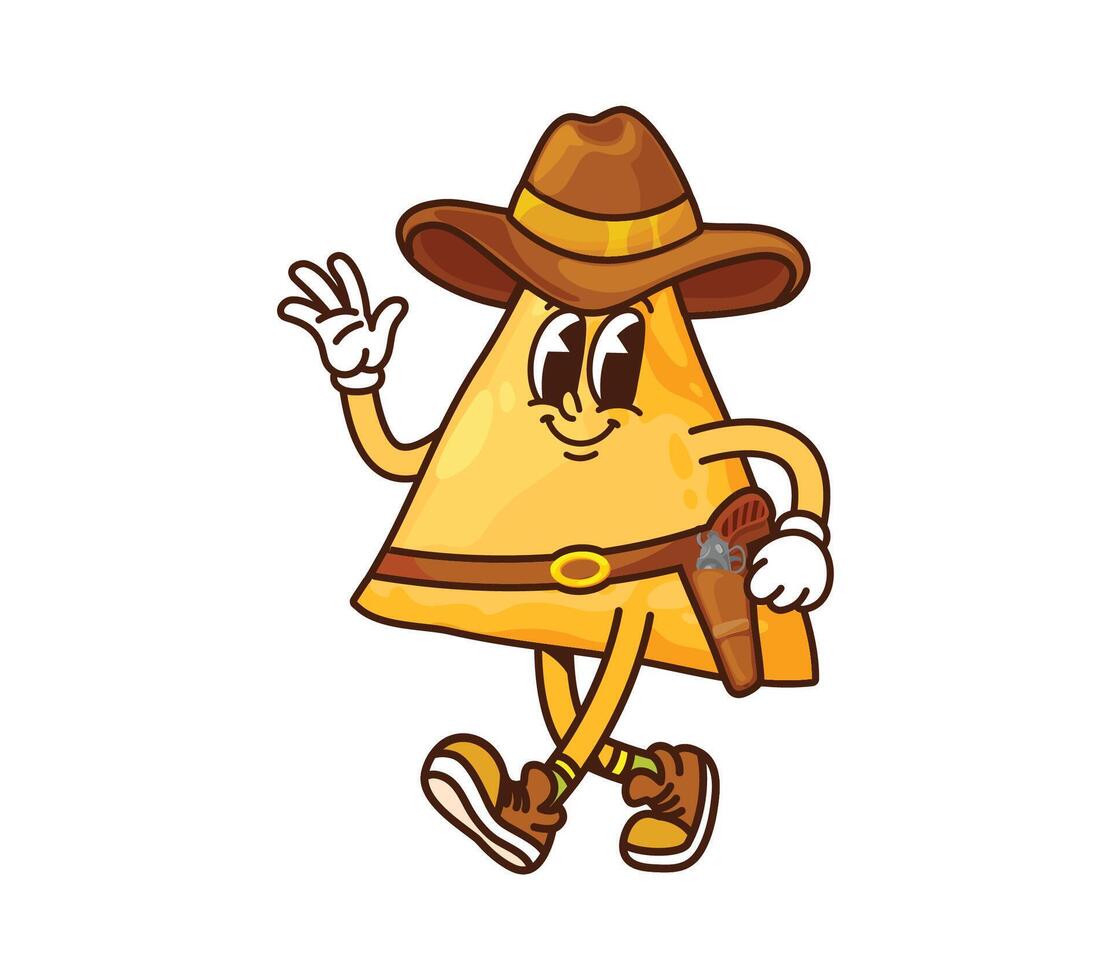 Groovy Mexican nachos chips as cowboy of Wild West vector