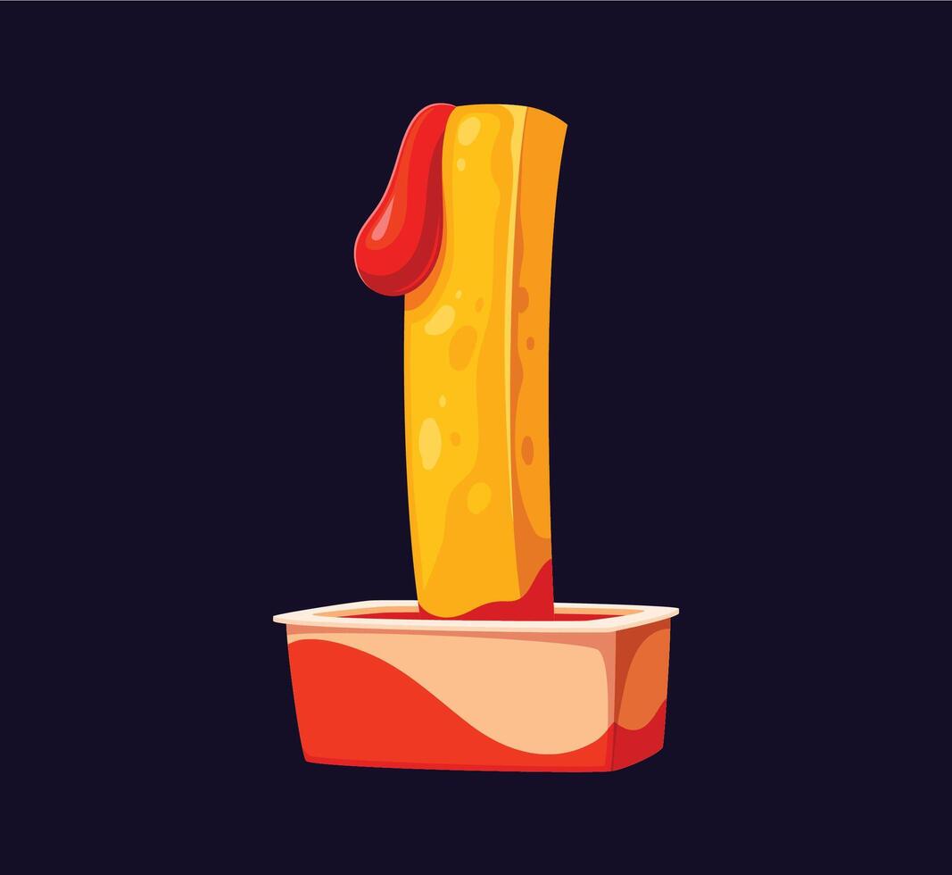 Fast food french fries alphabet font digit 1 one vector