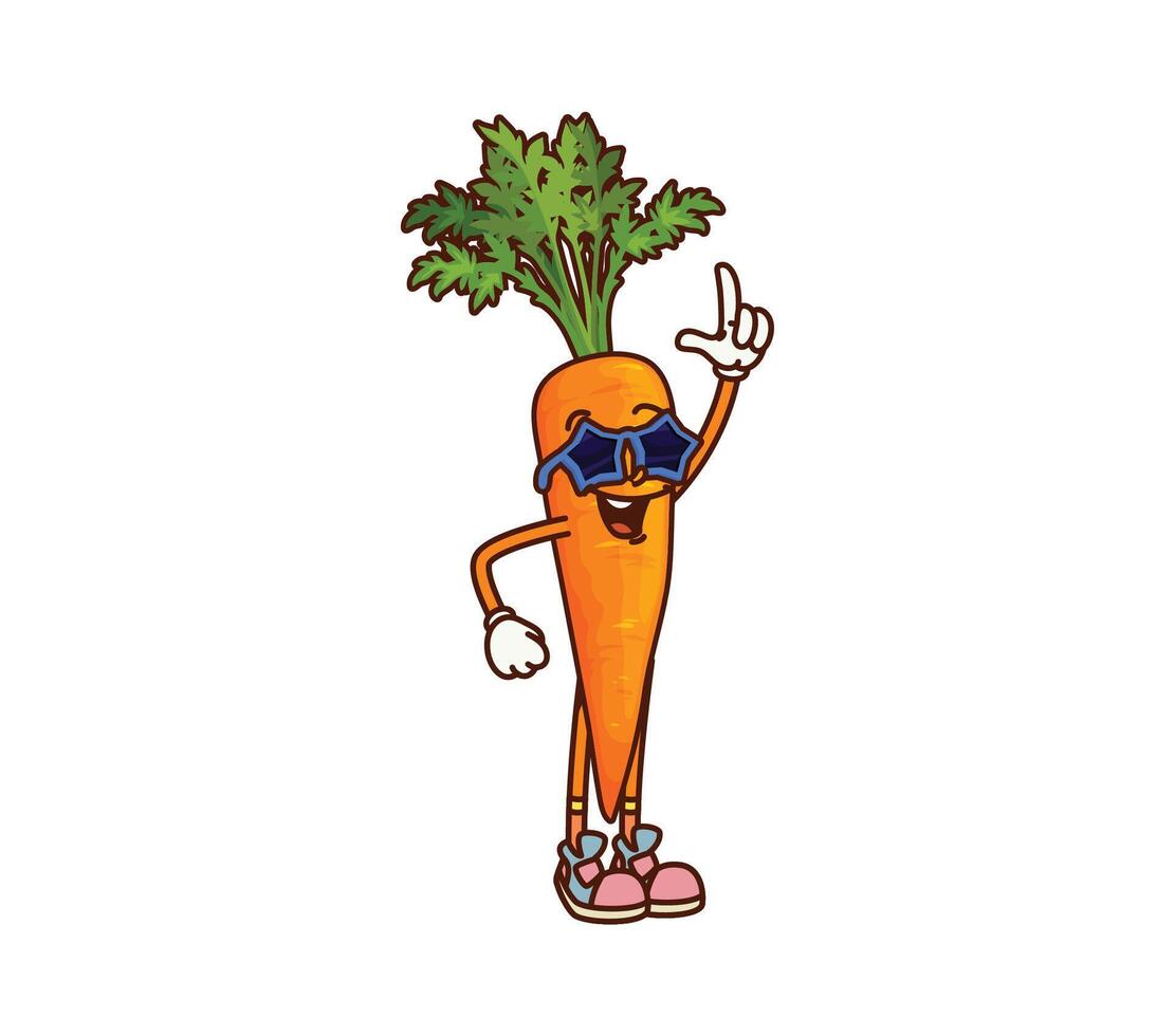 Groovy carrot vegetable character on party vector