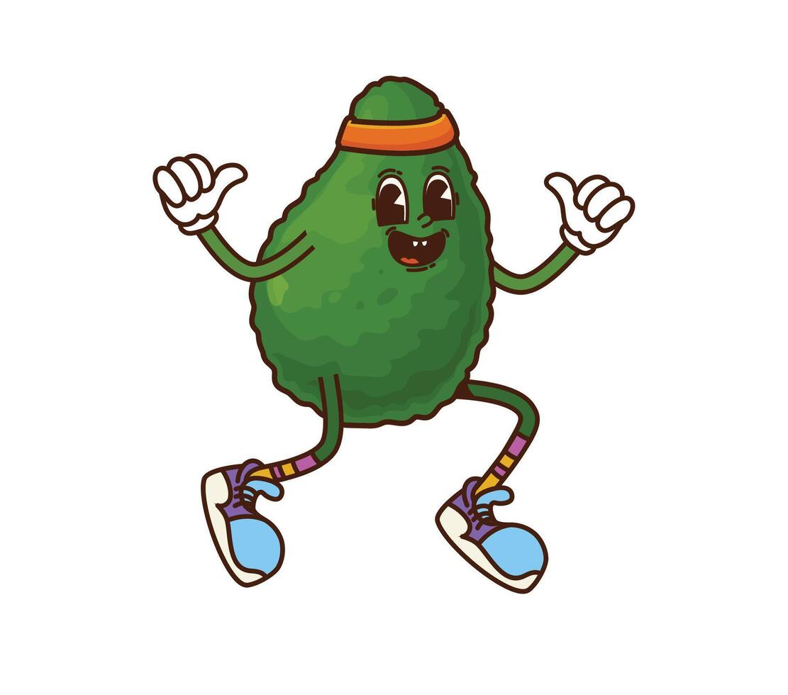Cartoon groovy avocado runner retro y2k character vector
