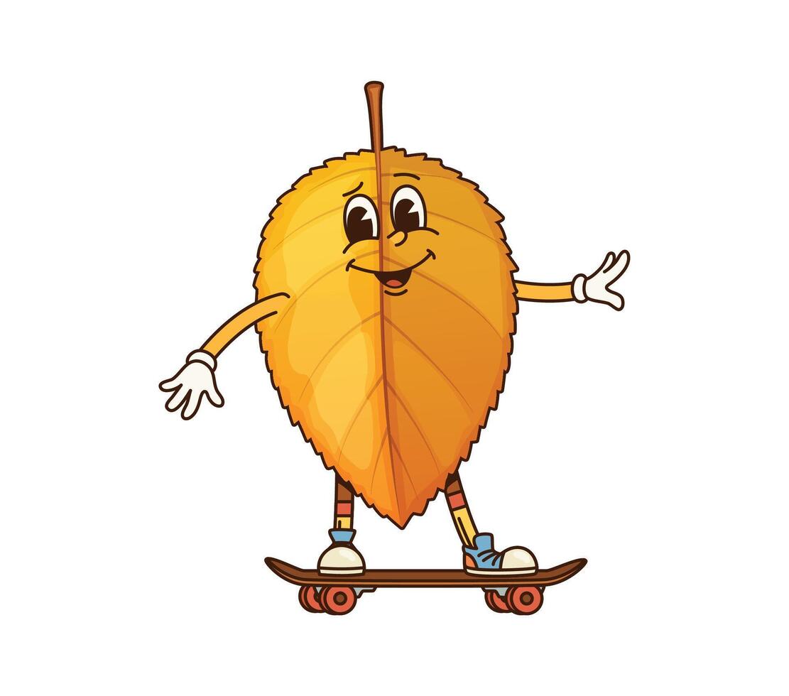Cartoon groovy Thanksgiving tree leaf character vector