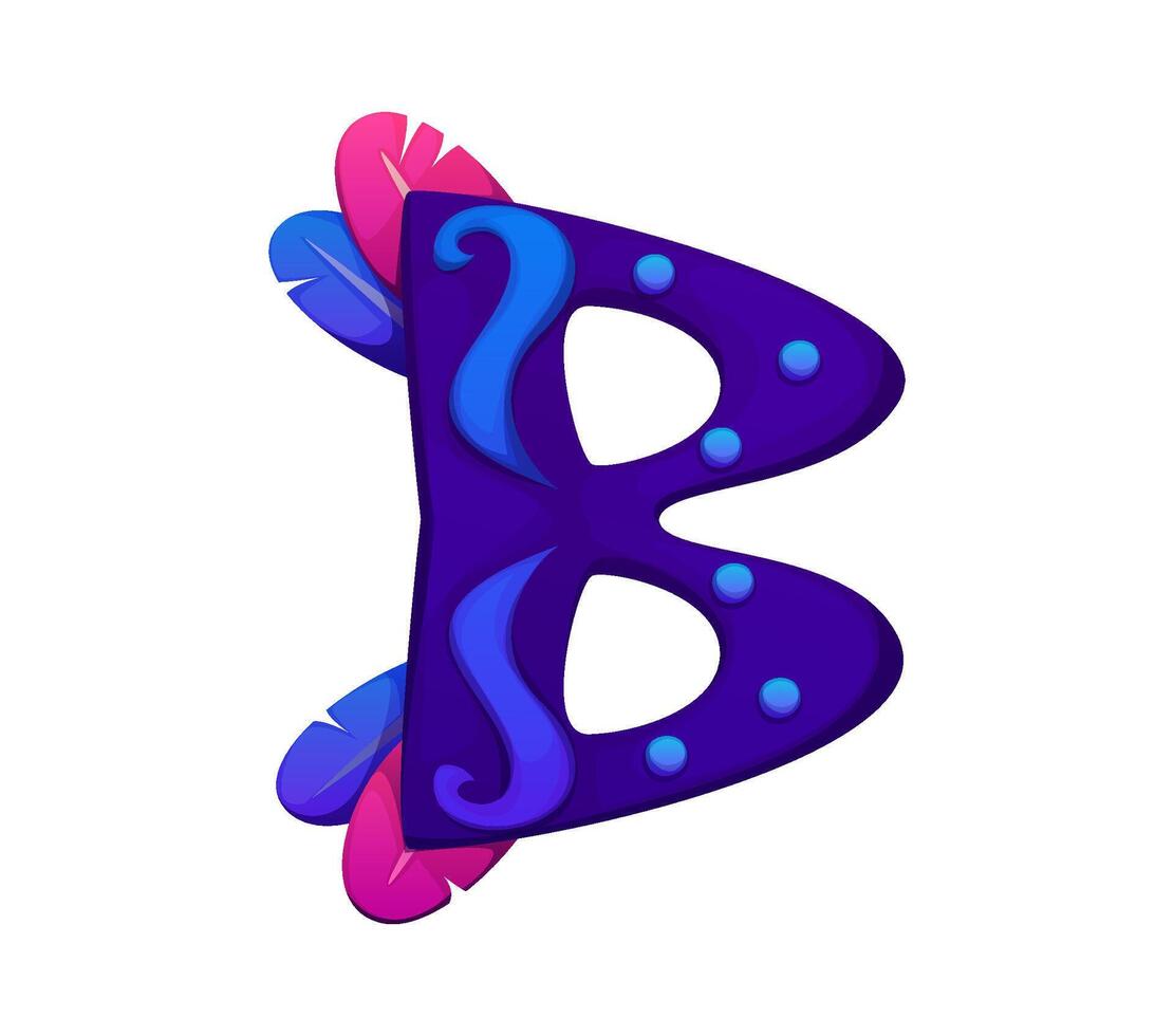 Cartoon letter b as masquerade mask with swirls vector