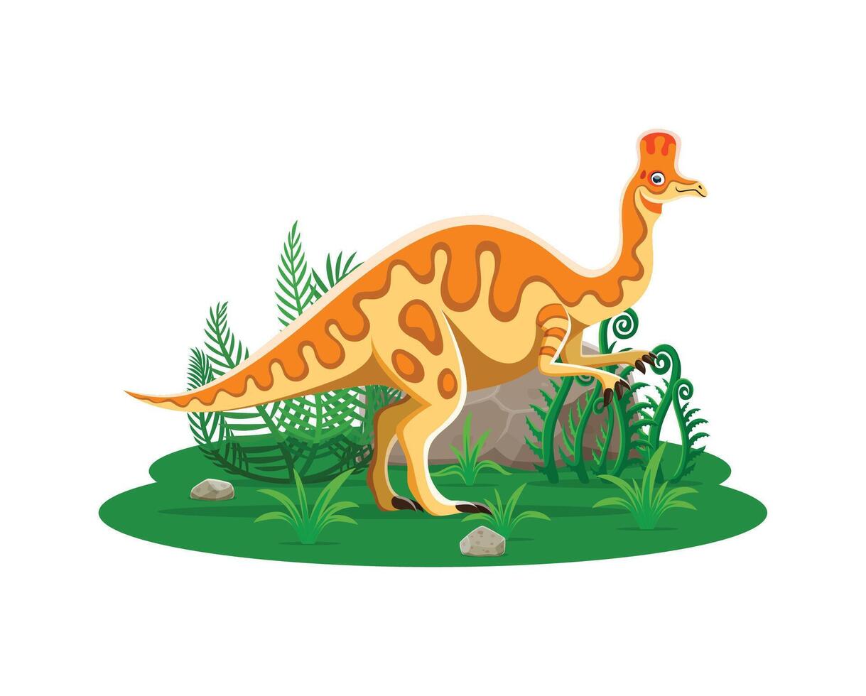 Cartoon dinosaur Corythosaurus prehistoric lizard vector