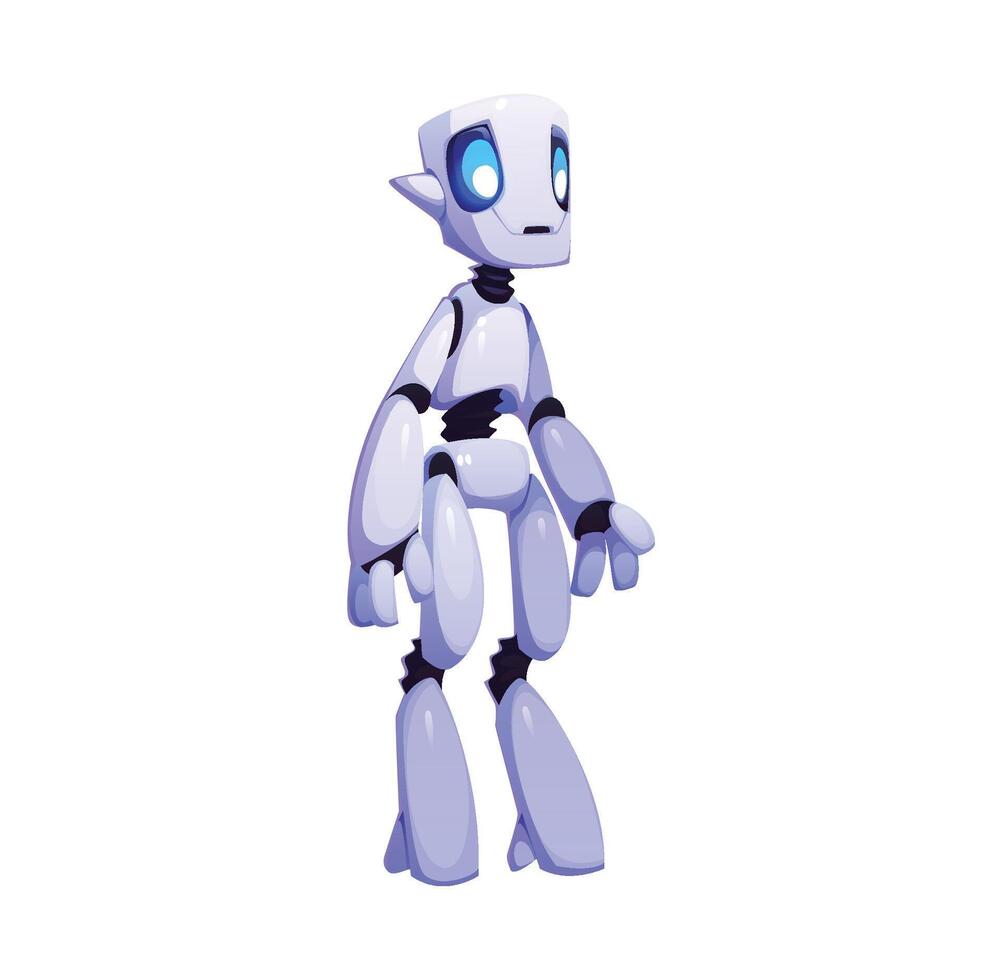 Cartoon futuristic robot mascot, droid character vector