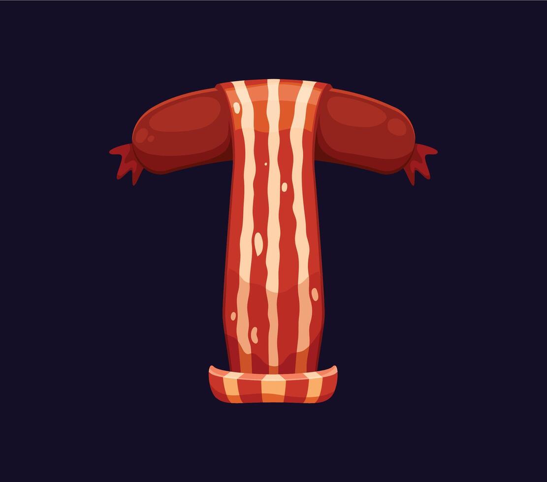 Fast food sausage and bacon alphabet font letter T vector