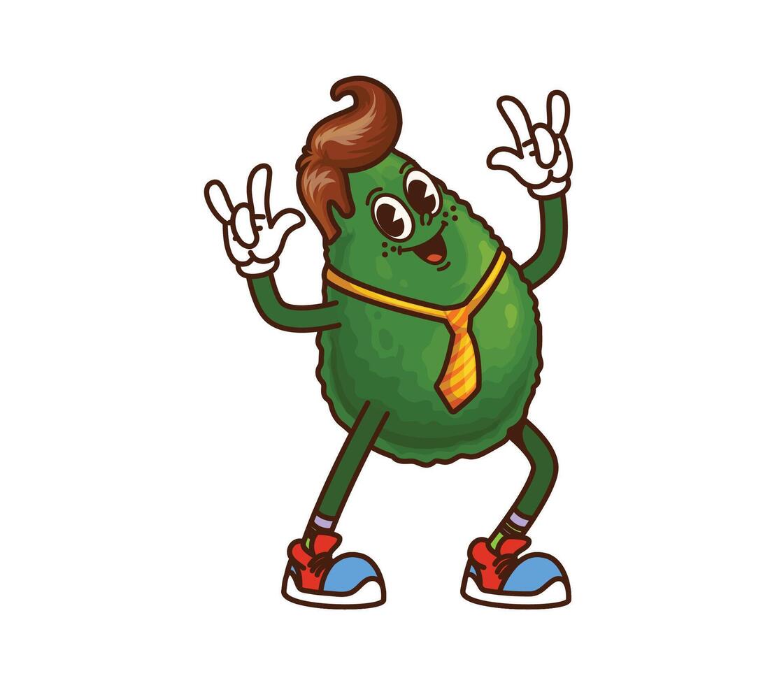 Groovy avocado character, funny smile, funky face vector