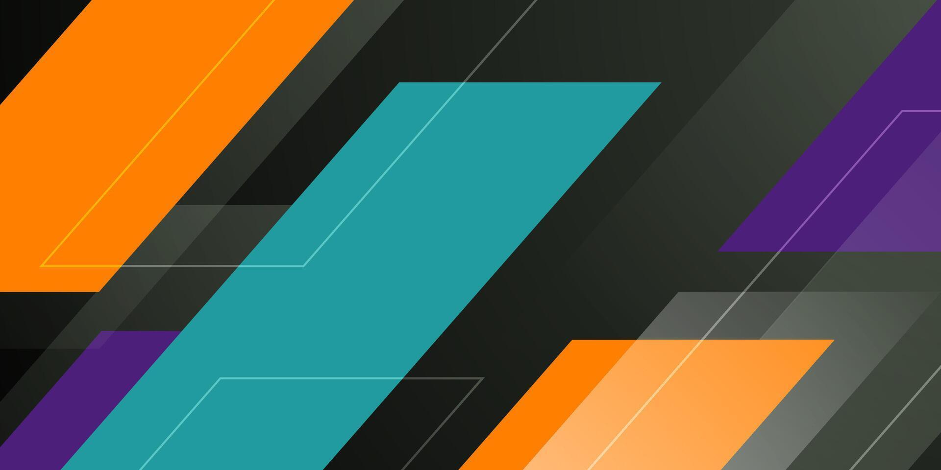 Abstract overlap shapes on dark 3D background . Orange, green, and purple color pattern with lines. vector