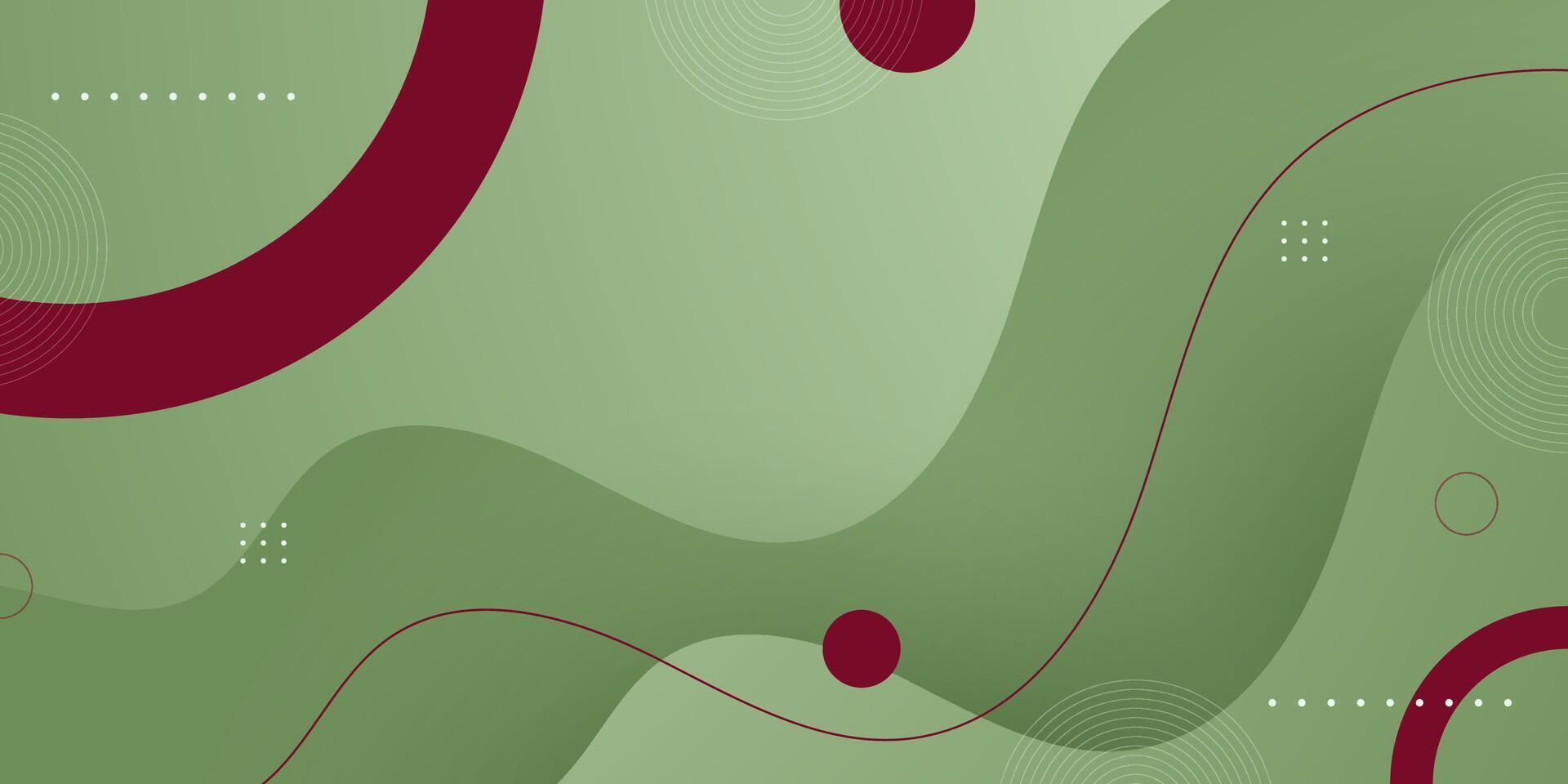 Abstract green wave 3D background. Simple green background with red line and circle shapes geometric pattern. vector