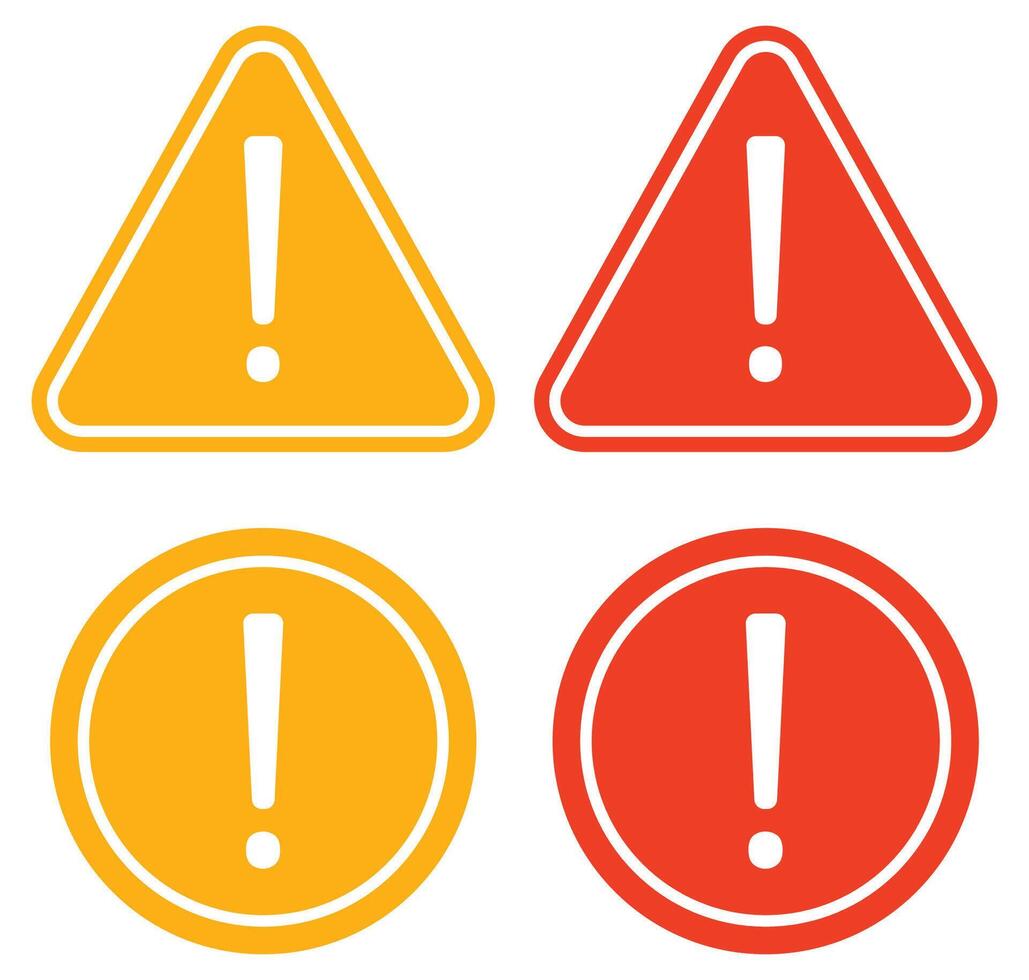 Warning attention icon set isolated on white background. vector