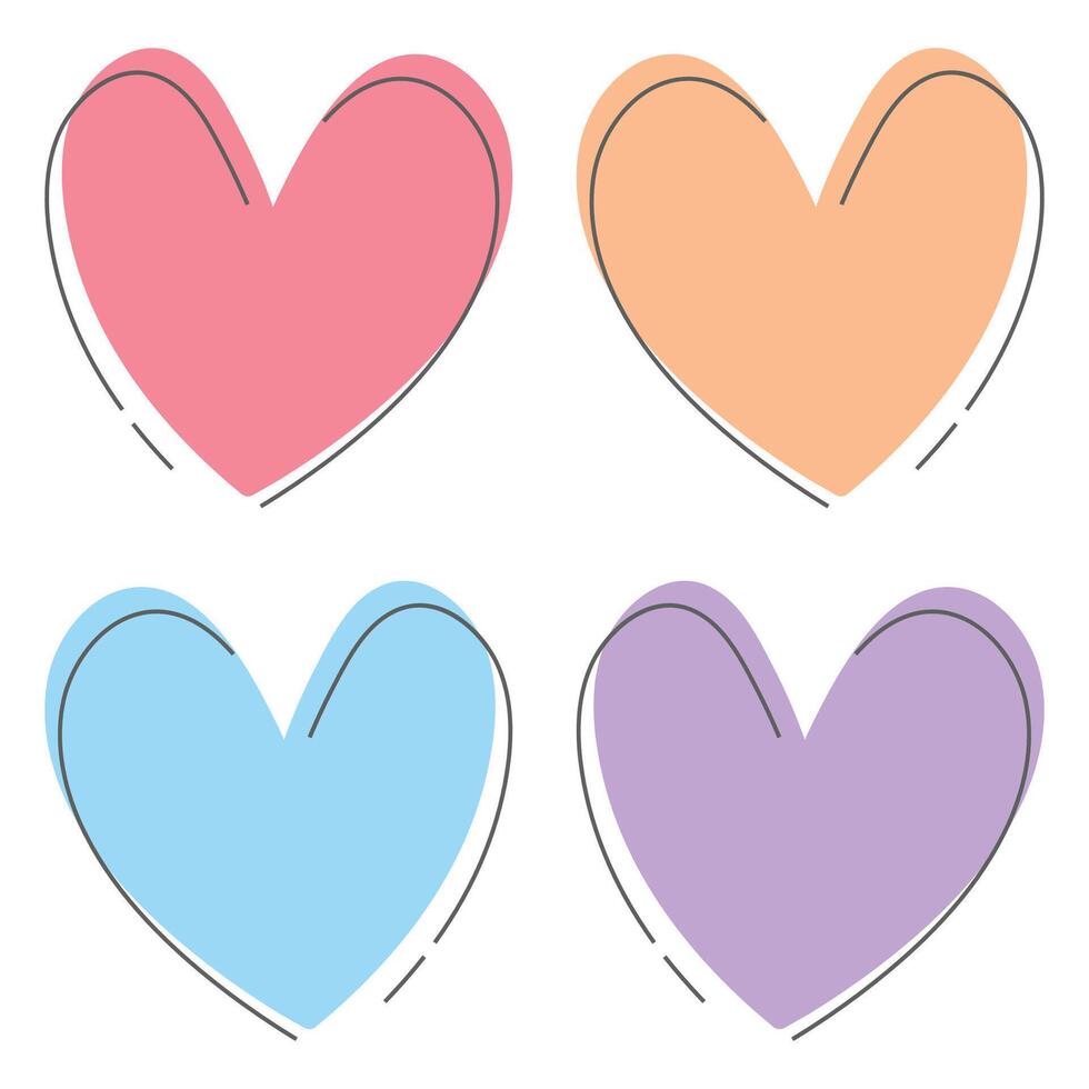 Doodle hearts icon set isolated on white background. vector