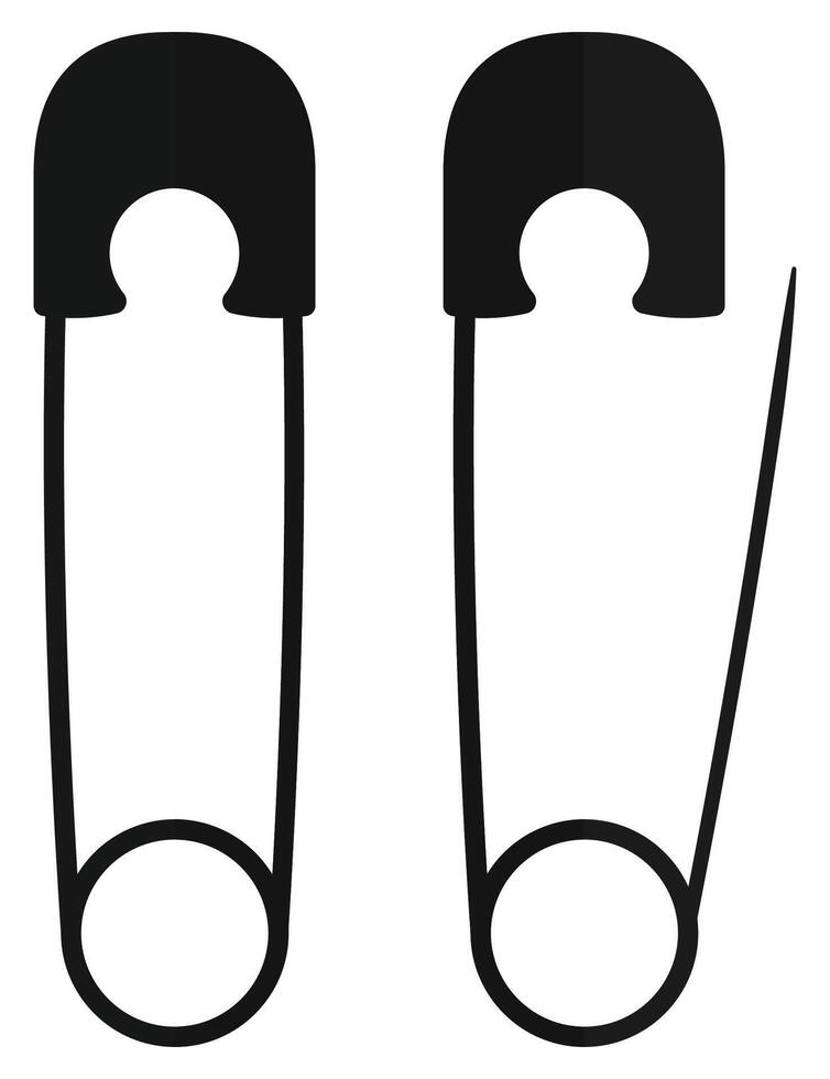 Open and closed safety pin flat icon isolated on white background. vector