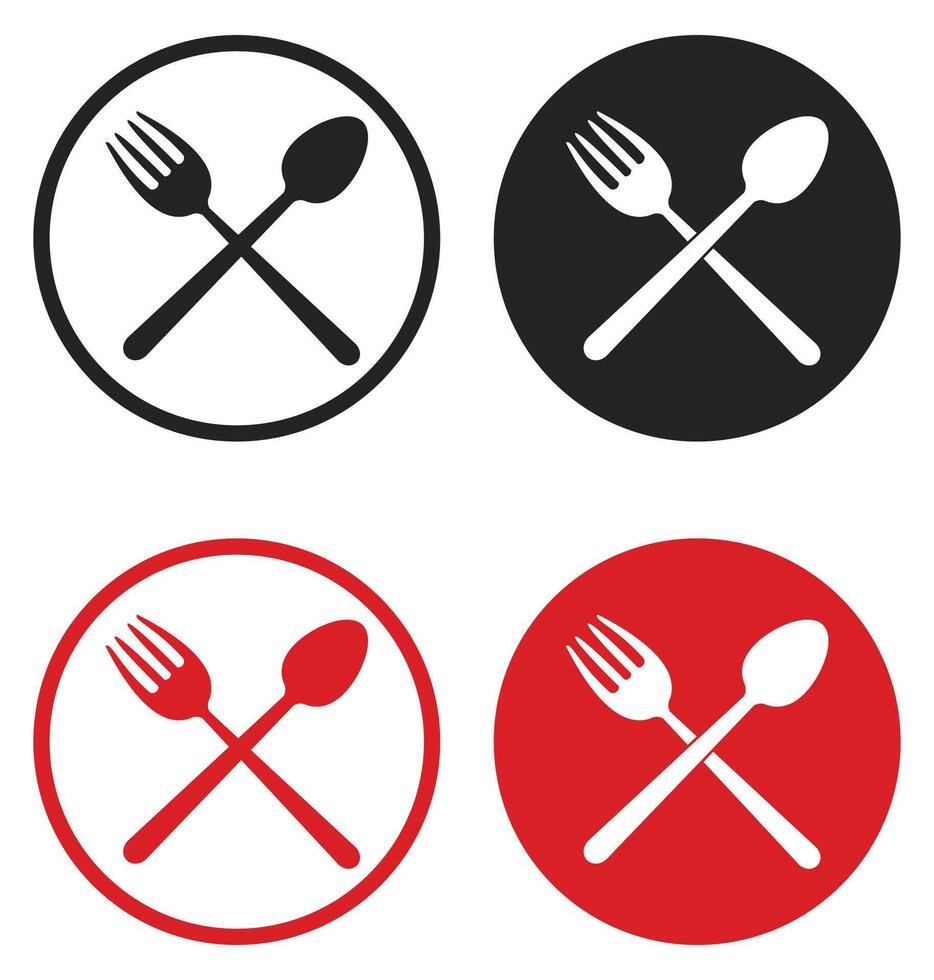 Crossed fork and spoon icon set isolated on white background. vector