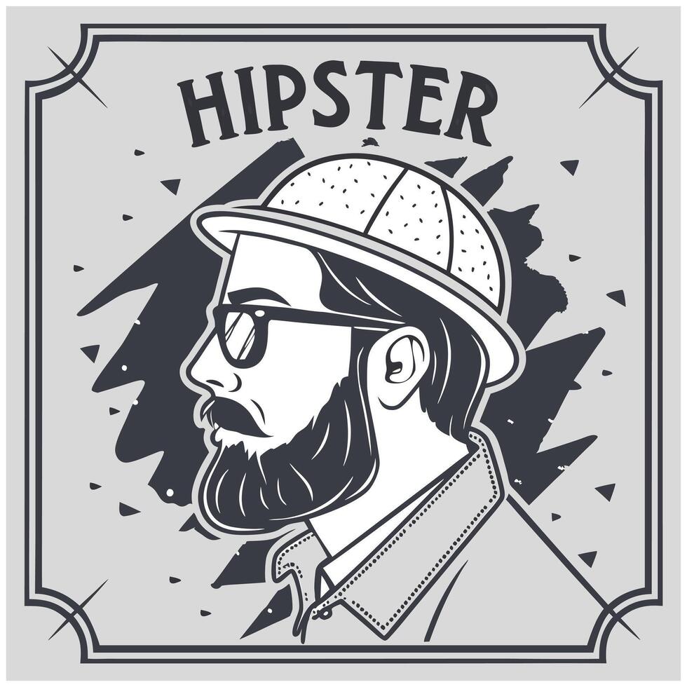 hipster man with beard and glasses in a hat vector