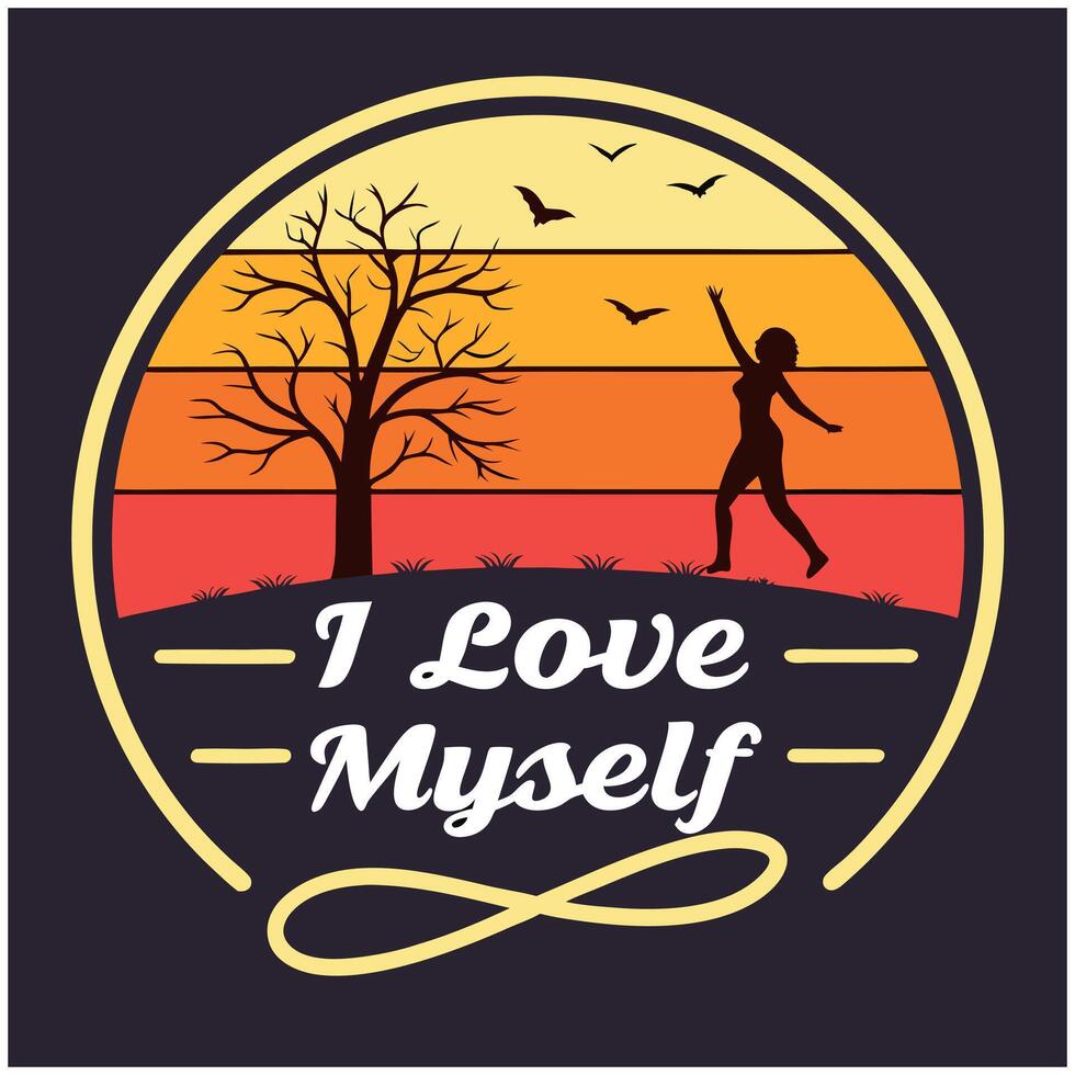 Retro Sunset -I Love Myself- Graphic Tee - Woman Dancing vector
