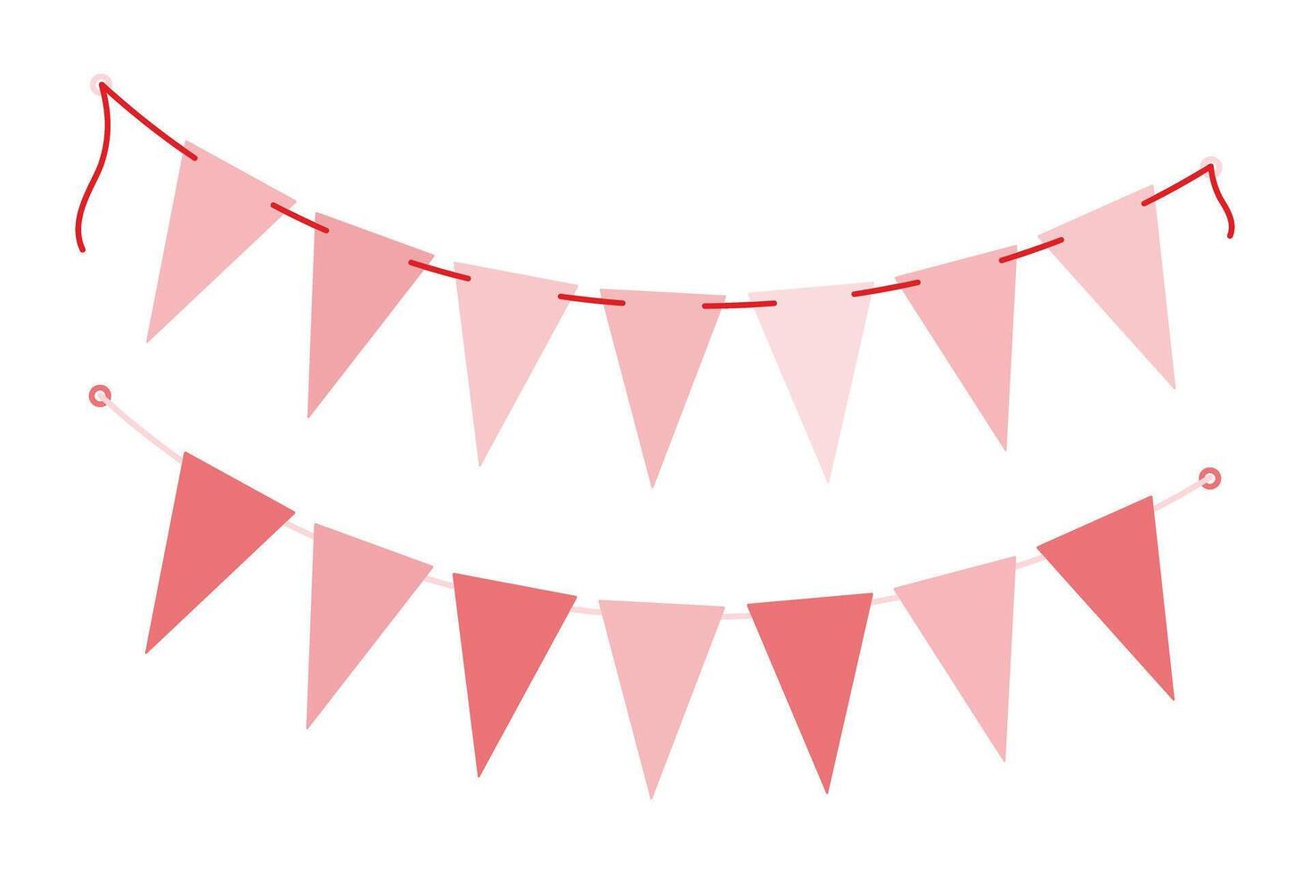 Triangular Pennant garland on string Decorative party design elements Trendy Monochrome pink Set 2. Isolated illustration Thematic cards, posting, blogging or web promo banner, price tag, label vector