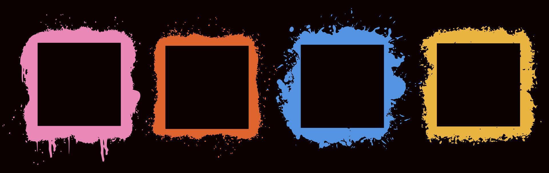 Stencil dirty colorful texture square frame. Border with spray effect and spot and urban graffiti style. vector