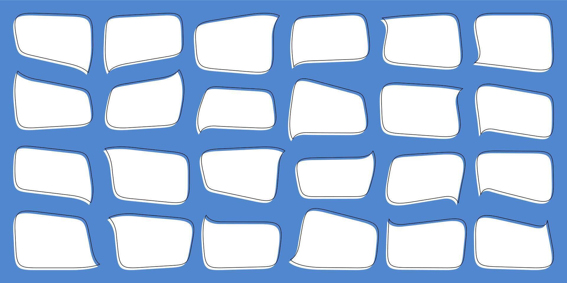 Speech text, chat balloon, talk bubble. Horizontal thought box, cloud comic dialogue. Speak message shape. Cartoon doodle fun conversation icon. Cute quote think word, simple paper sticker tag vector