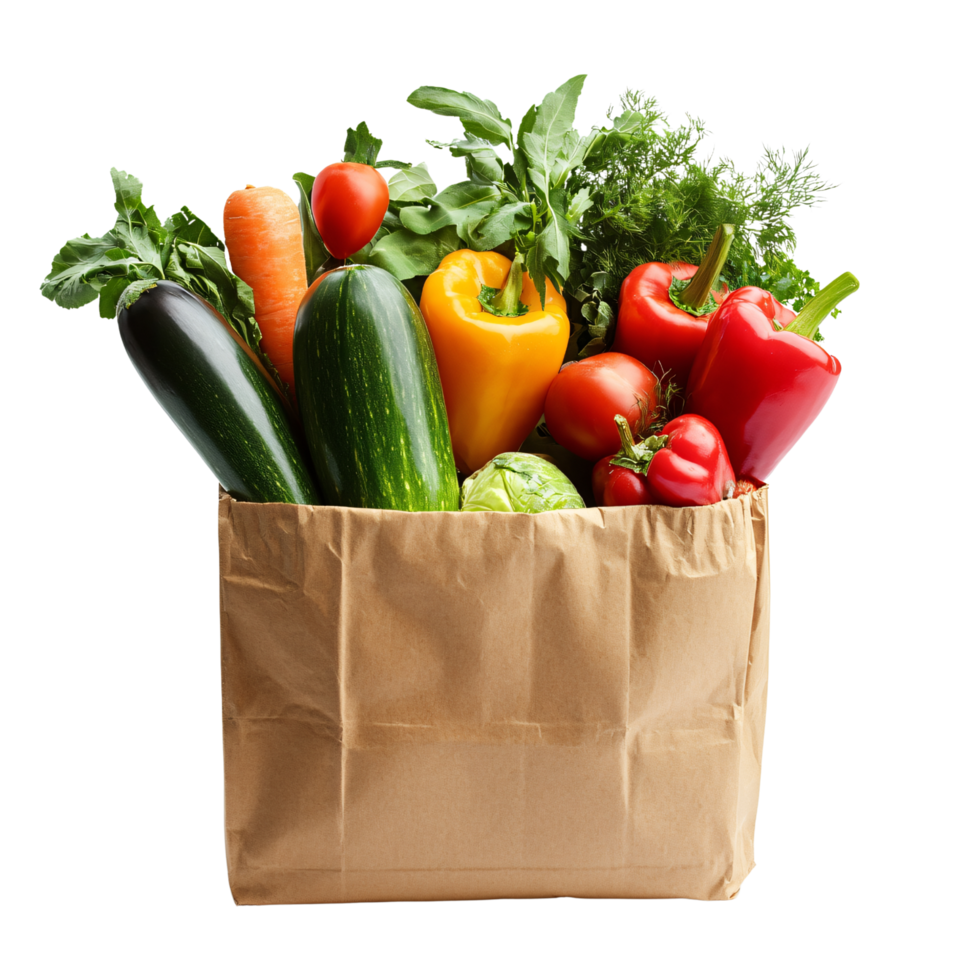 Fresh Vegetables in brown paper bag isolated on transparent background png