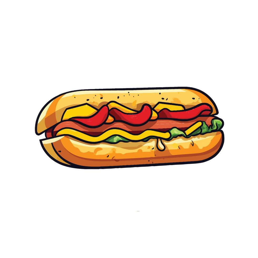 Hot Dog with Ketchup Drizzle in Modern Style vector