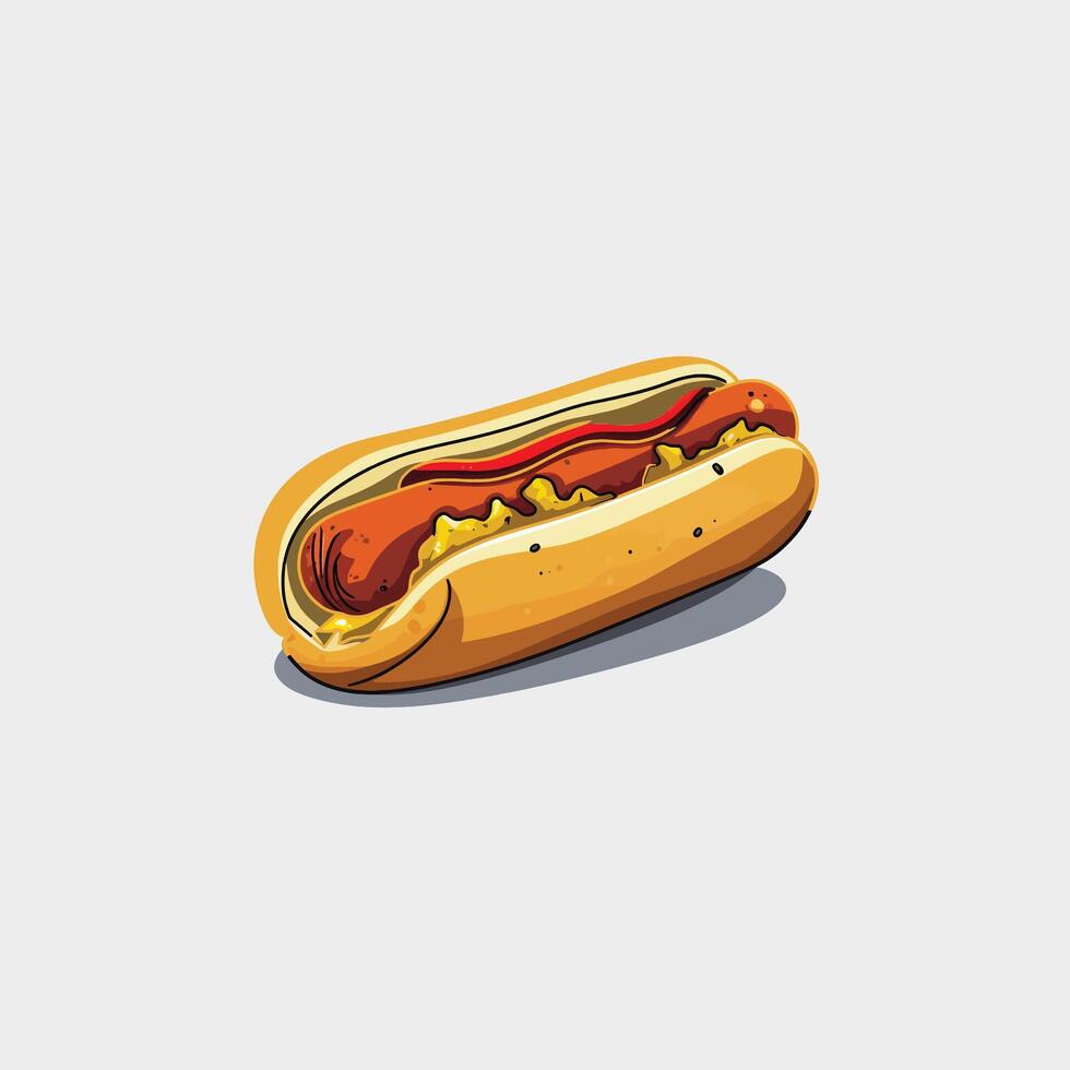 Flat Hot Dog with Bold Outline and Color vector