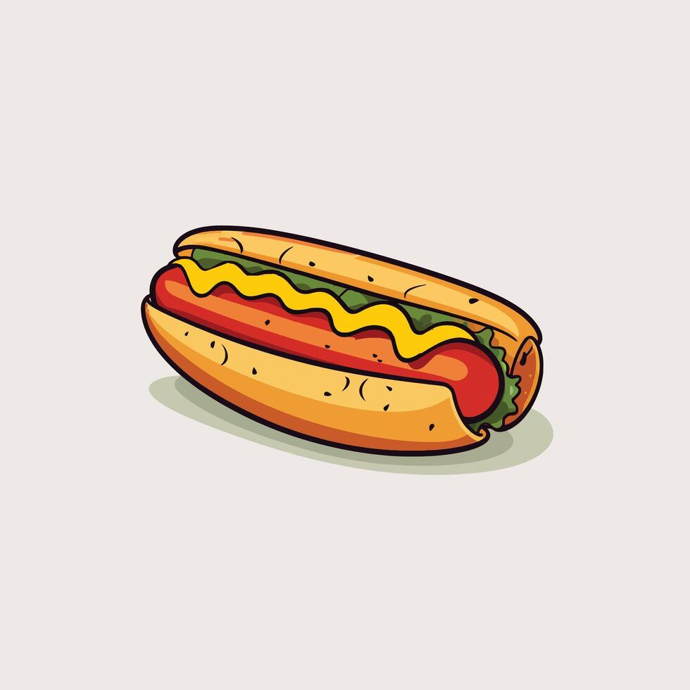 Hot Dog with Grill Marks in Flat Color Design vector