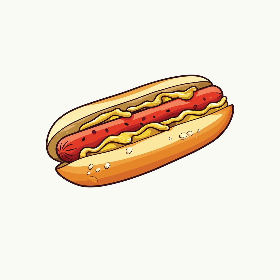 Hot Dog in a Bun with Simple Flat Colors vector